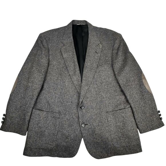 VTG Hunt Valley Mens 48R Wool Herringbone Tweed Blazer Elbow Patch Sport Coat - Picture 2 of 16
